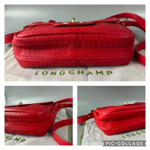 Longchamp Gatsby Python Embossed Leather Shoulder Bag in Red - Picture 13 of 14
